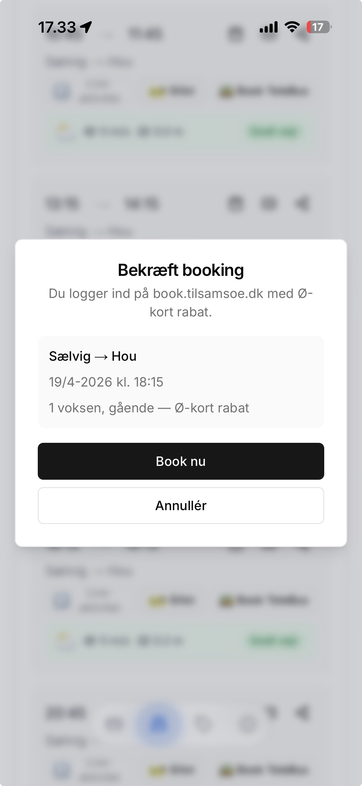Direkte booking af voksen gående billet ved valgt færgeafgang i Ø-kort