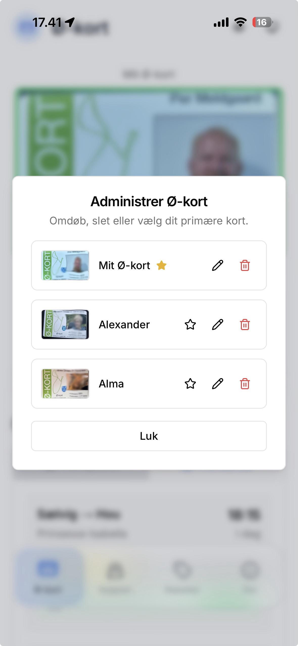 Ø-kort app med flere medlemskort og indstillinger for kort